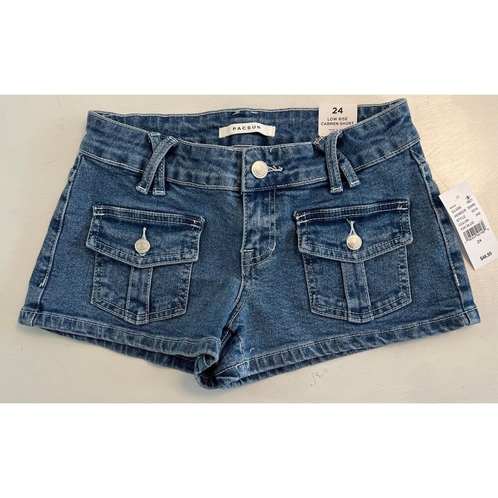 PacSun Women LOW Rise Shorts Festival Blue Denim 2” Sz 24 Front Pockets CARMEN